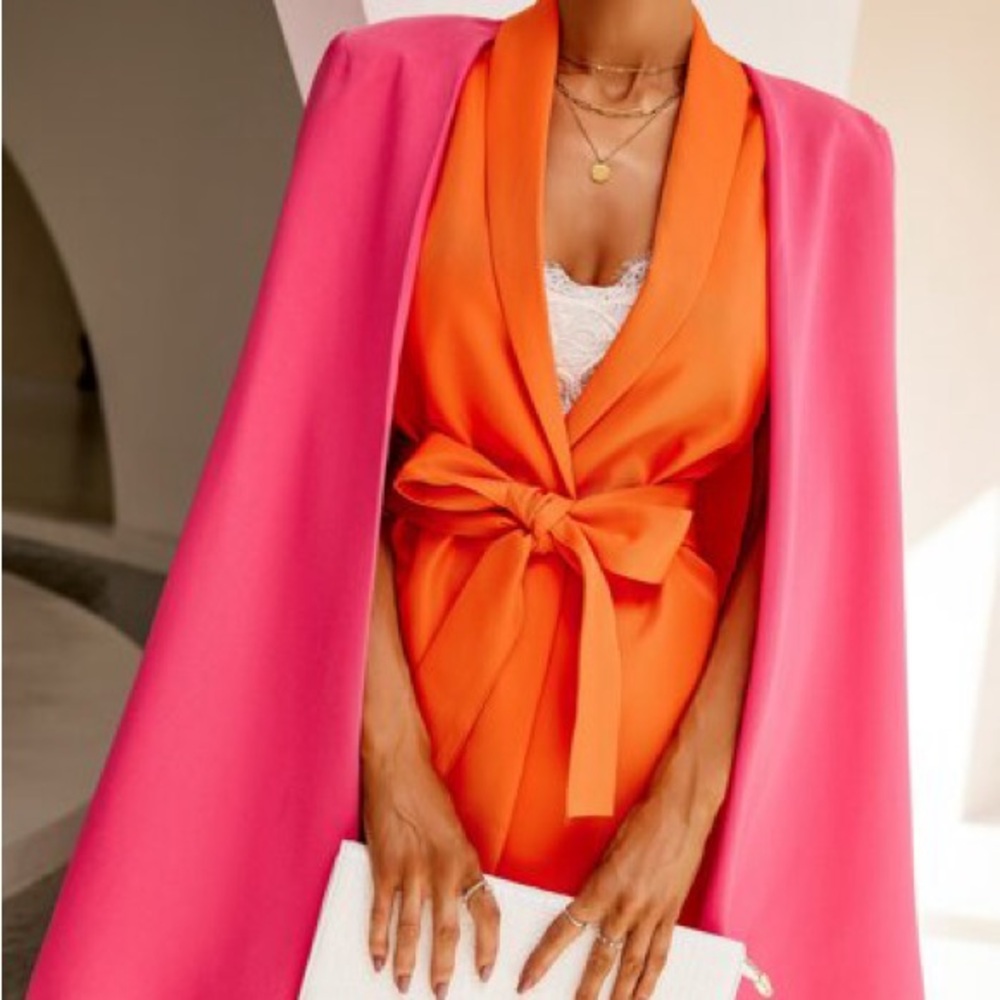 Crepe Cape Blazer - Orange & Pink